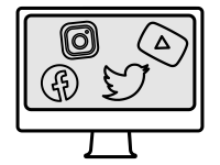 Illustration of a computer screen with social media icons