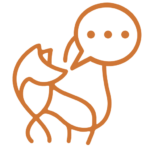 Company icon. Outline of an orange fox with a speech bubble