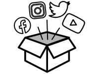 Illustration of a box with social media logo icons popping out